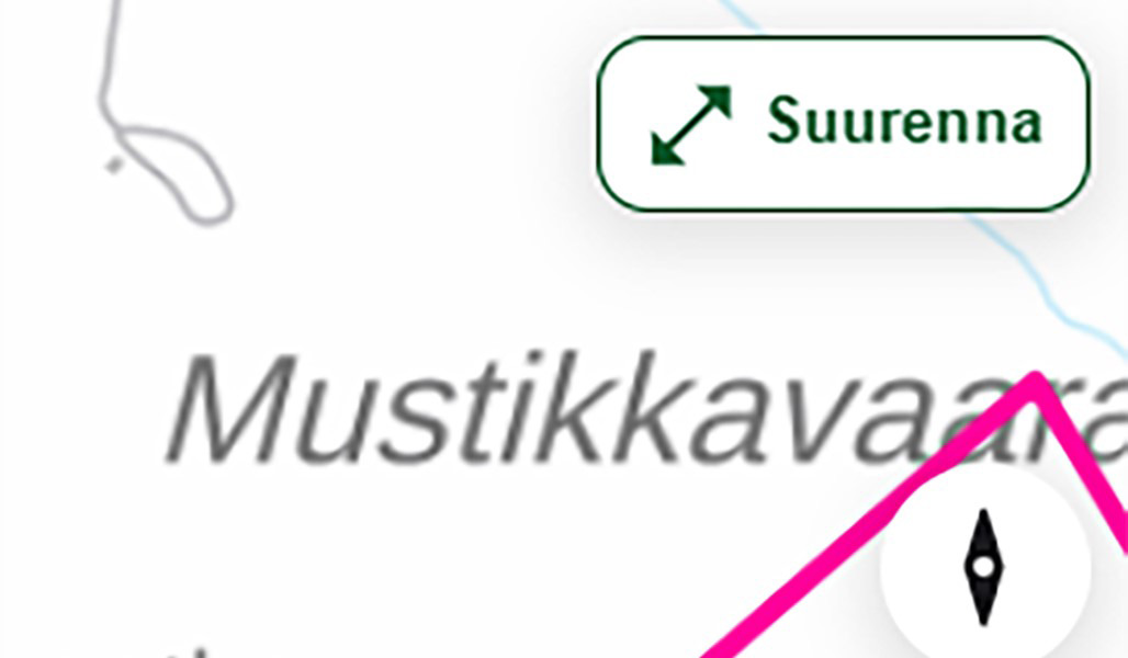 Kuvakaappaus Metsään.fi-palvelusta. Kuvassa näkyy palvelun kartan Suurenna-painike.